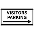 Visitors Parking sign with an arrow pointing to the right on a white background
