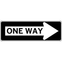 One Way sign with an arrow pointing to the right on a white background