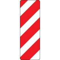 Red and white striped rectangular sign on a white background