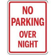 No Parking Over Night sign with red text on a white background