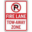 No parking sign indicating a fire lane tow-away zone on a white background