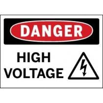 High voltage warning sign with 'Danger' and lightning bolt symbol on a white background