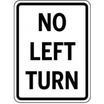 No left turn traffic sign with black text on a white background