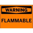 Flammable warning sign with black text on an orange background