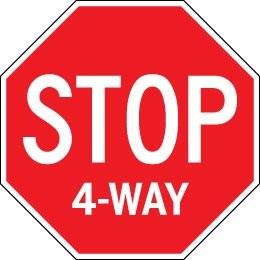 Red stop sign with '4-WAY' text on a white background