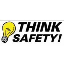 Logo with 'Think Safety!' text and a yellow light bulb icon on a white background