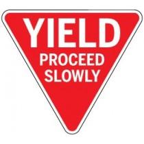 Yield sign with text 'YIELD PROCEED SLOWLY' on a white background