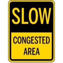 Yellow and black traffic sign warning of a slow congested area