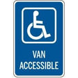 Handicap accessible van sign with wheelchair icon on a blue background