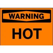 Warning sign indicating 'Hot' on an orange background