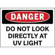 Safety sign warning about looking directly at UV light