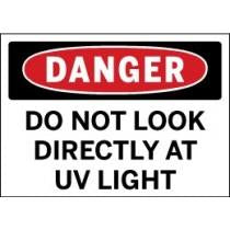 Safety sign warning about looking directly at UV light