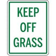 Sign with 'KEEP OFF GRASS' text on a white background