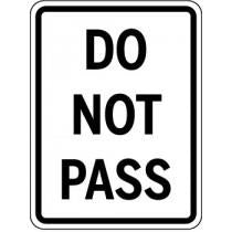 Traffic sign with 'DO NOT PASS' text on a white background