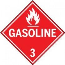 Red and white gasoline warning sign with flame symbol