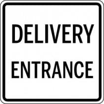 Sign with 'DELIVERY ENTRANCE' text on a white background