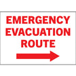 Red and white Emergency Evacuation Route sign
