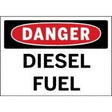 Dangerous diesel fuel sign with red border and white text on a white background