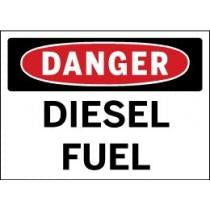 Dangerous diesel fuel sign with red border and white text on a white background
