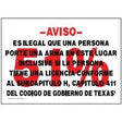 Warning sign in Spanish about illegal gun possession in Texas with red text on a white background.