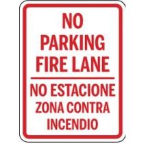 No parking fire lane sign with bilingual text