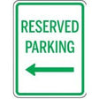Reserved parking sign with an arrow pointing left on a white background