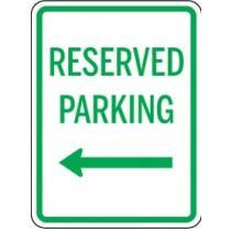 Reserved parking sign with an arrow pointing left on a white background