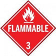 Flammable warning sign with flame symbol and number 3 on a red background