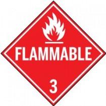 Flammable warning sign with flame symbol and number 3 on a red background