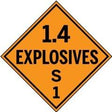 Explosives warning sign with text '1.4 Explosives S 1' on an orange background