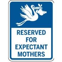 Reserved for Expectant Mothers sign with a blue background and white text
