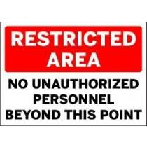 Sign with 'Restricted Area' text on a red and black background