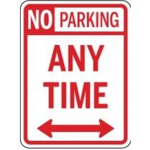 No parking any time sign with red text on a white background