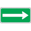 Green traffic sign with a white arrow pointing to the right on a white background