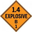Orange warning sign with '1.4 Explosive B 1' text on a white background