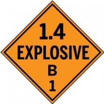 Orange warning sign with '1.4 Explosive B 1' text on a white background
