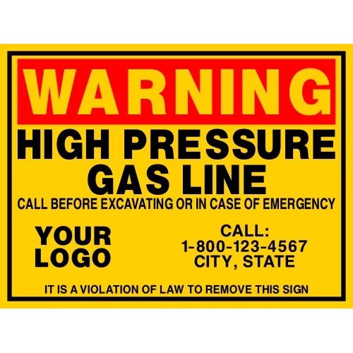 Warning High Pressure Gas Line Sign