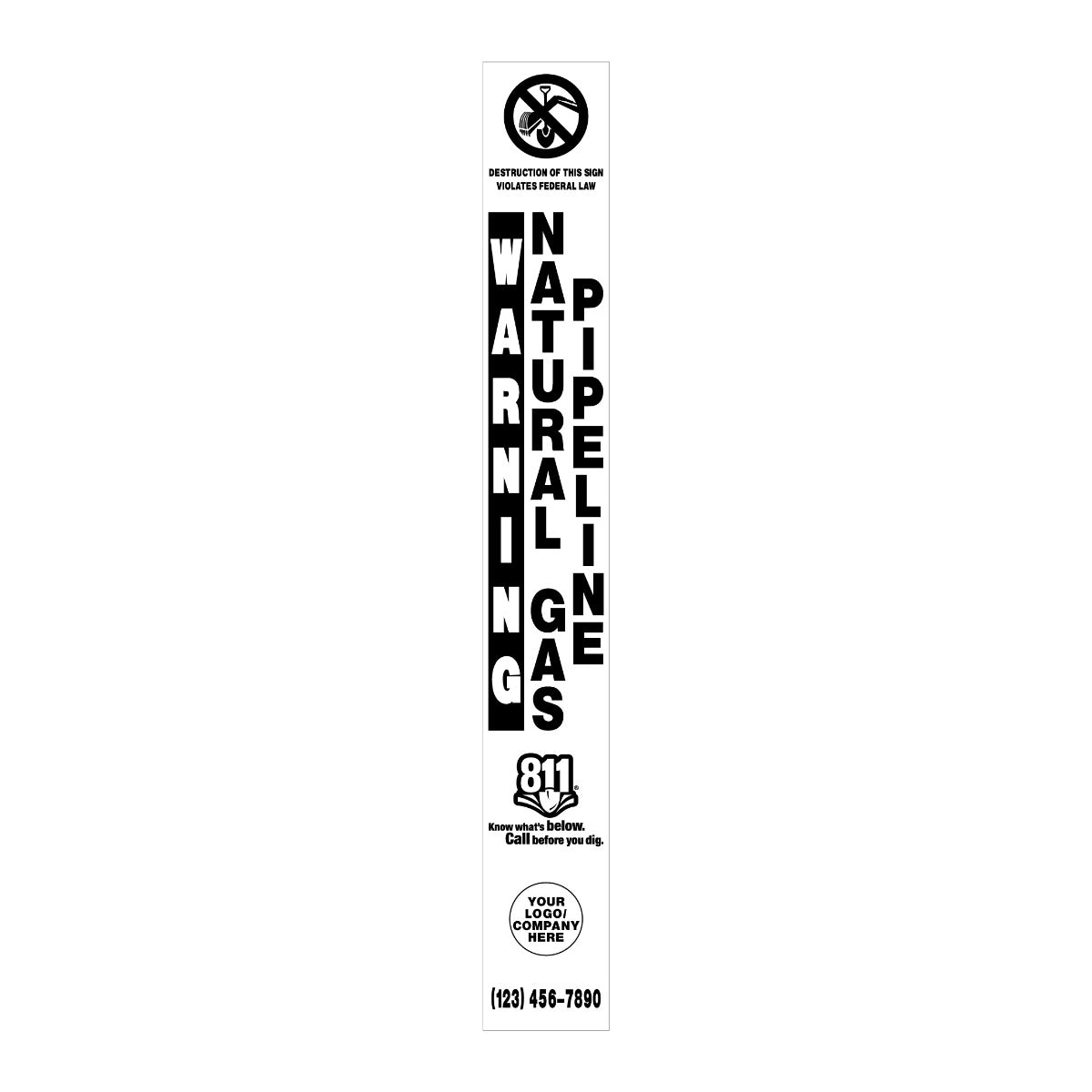 Warning Natural Gas Pipeline White Marker Decal