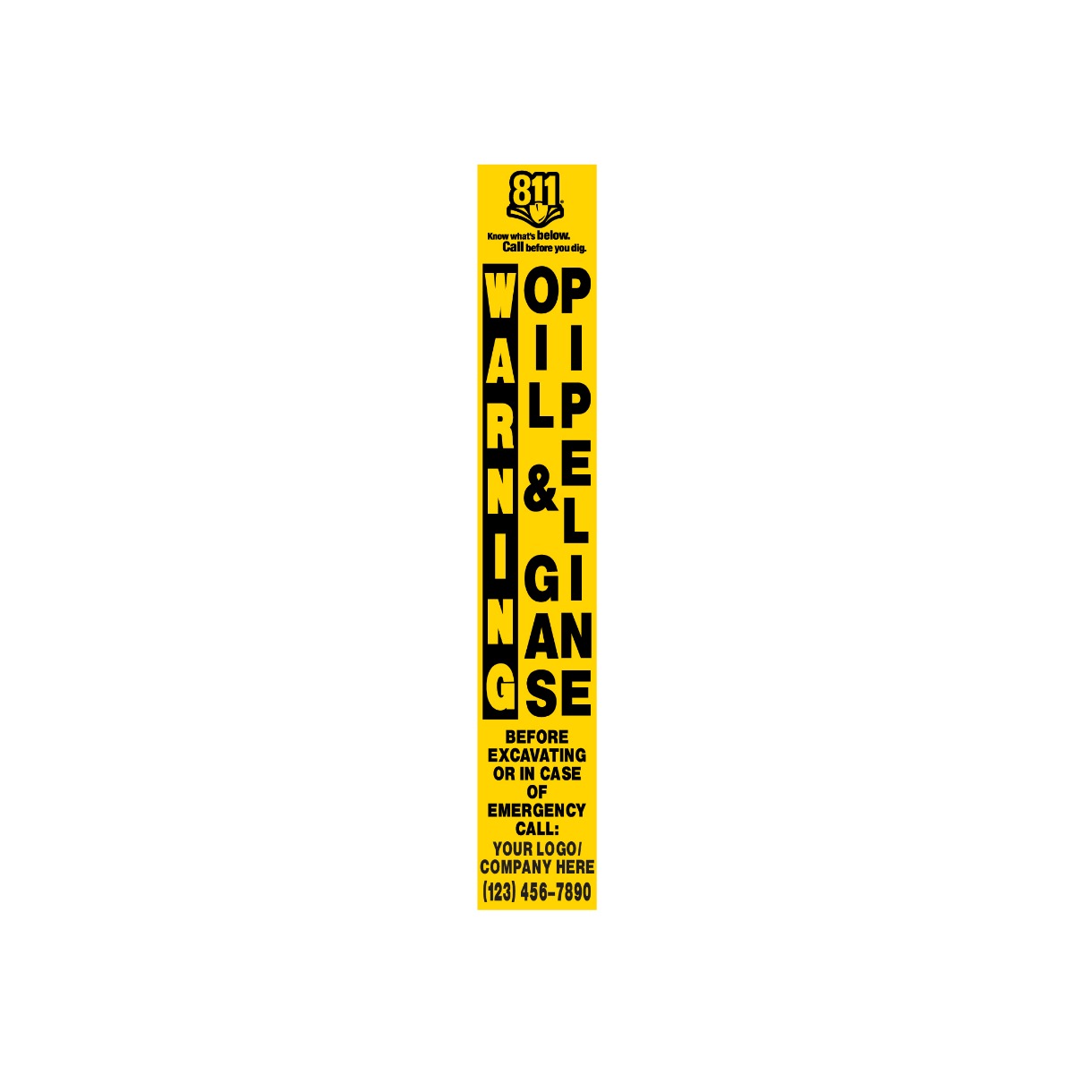 Warning Oil/Water/Gas Pipeline Yellow Marker Decal