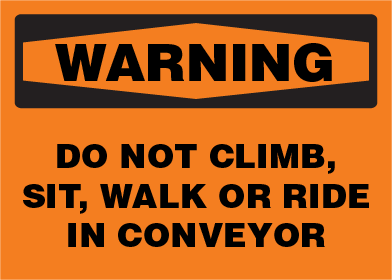 Warning sign on an orange background with black text.