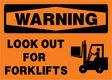 Warning sign with a forklift icon on an orange background